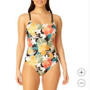 NWT New HURLEY One Piece Strappy Scoop Back Swimsuit Black Floral Print Small